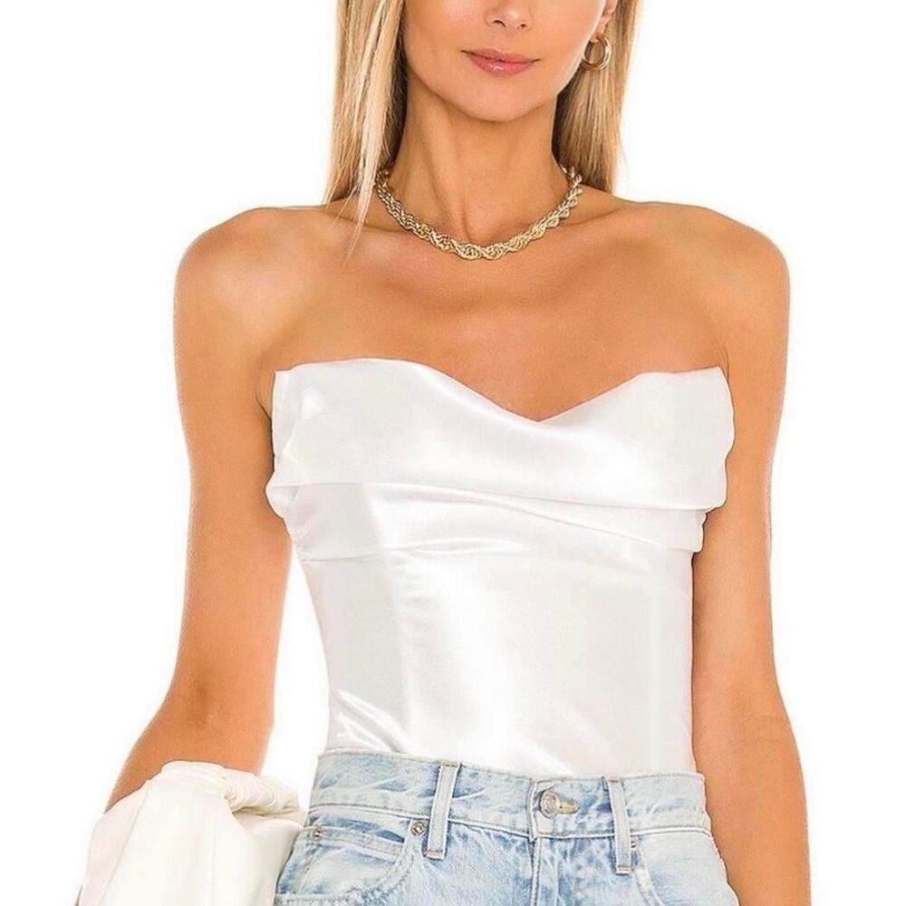 NWT Lovers And Friends Adler Top White Polyester Satin Corset Strapless XS $148